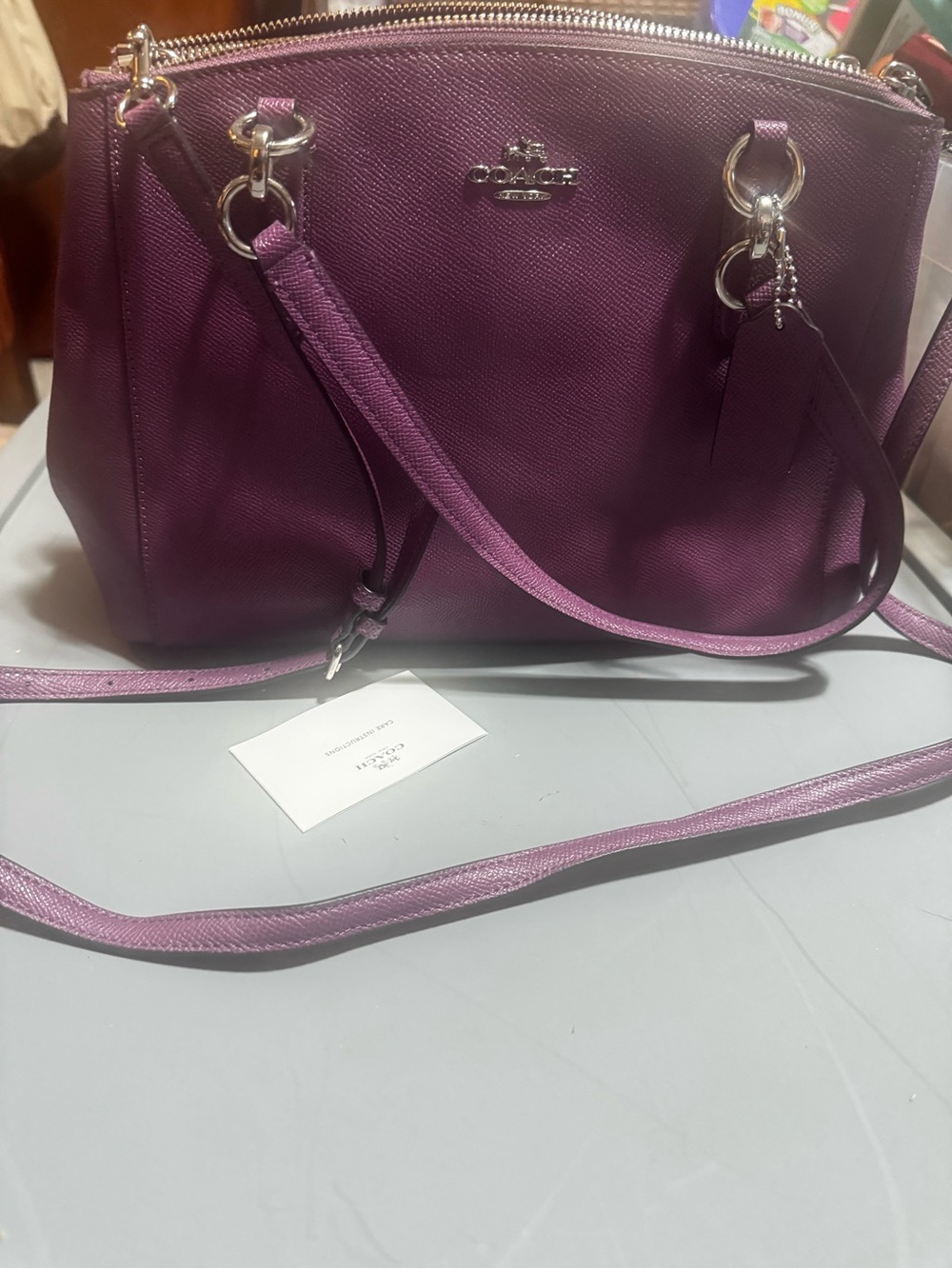 Coach Plum Leather Dome Satchel with Removable Crossbody Strap